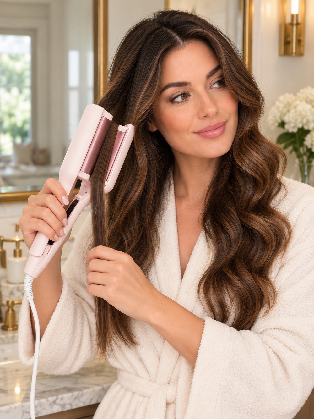Wavy Hair Curler - Pink Ceramic Hair Curler Styling Tool Adjustable Heat